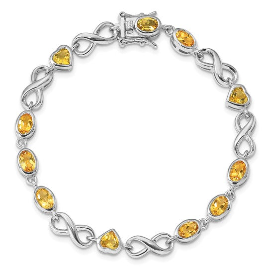 White Gold Filled Sterling Silver Natural Citrine Heart Circle Gemstone Bracelet