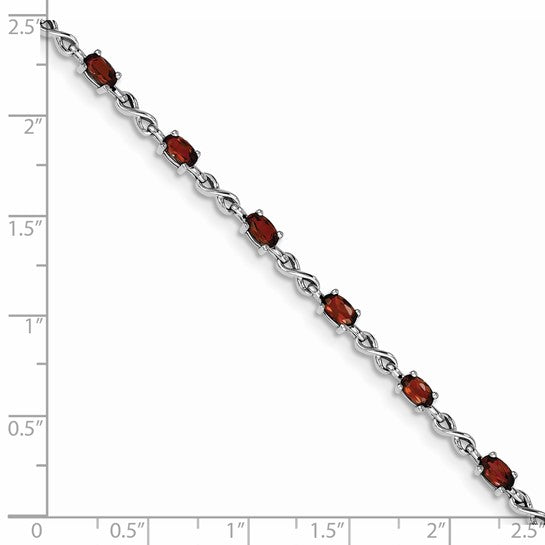 Sterling Silver White Gold Natural Garnet 3.5 Carat Infinity Bracelet
