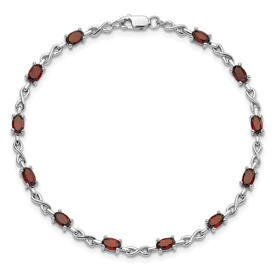 Sterling Silver White Gold Natural Garnet 3.5 Carat Infinity Bracelet