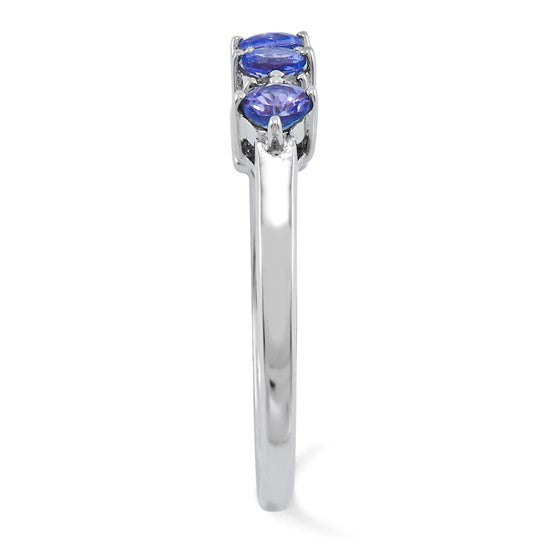 White Gold Filled Sterling Silver Natural Tanzanite & Diamond 5 Stone Ring