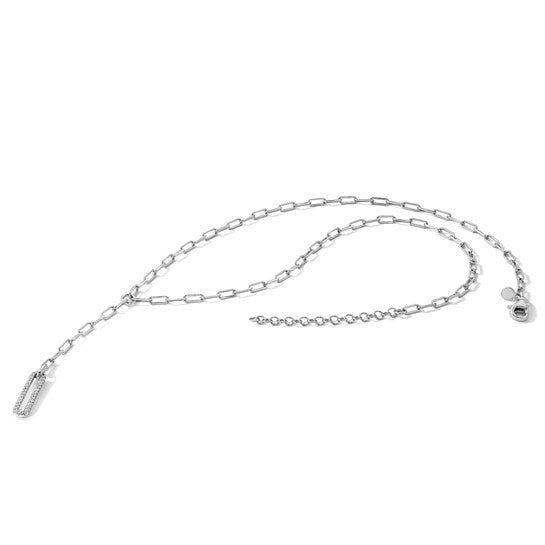 White Gold Filled Sterling Silver Paperclip Dangle Necklace CZ Set