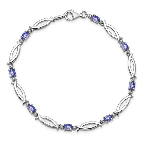White Gold Filled Sterling Silver Natural Tanzanite & Diamond Twist Bracelet