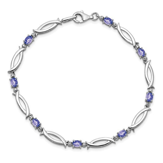 White Gold Filled Sterling Silver Natural Tanzanite & Diamond Twist Bracelet