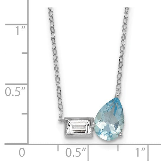 White Gold Filled Sterling Silver Blue & White Topaz Bezel Chain & Pendant Set