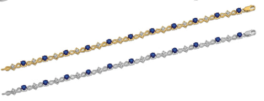14K White Gold & Yellow Gold Diamond Cut Natural Sapphire & Diamond Bracelet