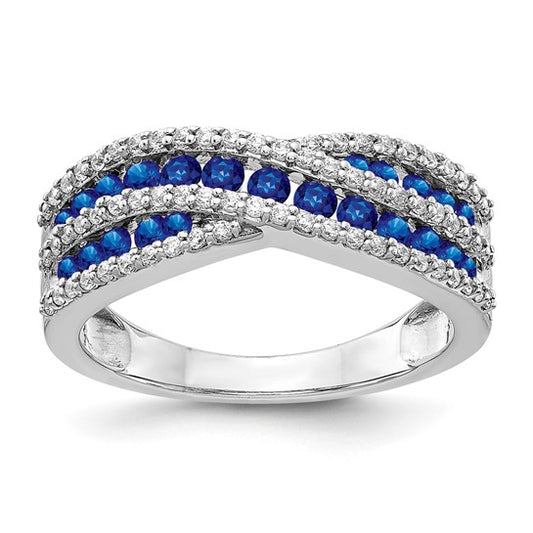 14K White Gold Natural Sapphire & Diamond Twist Band Ring