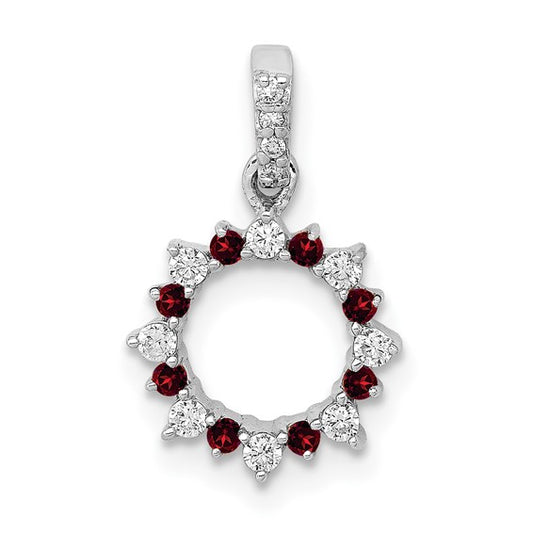 14K White Gold Natural Garnet & Diamond Star Circle Pendant