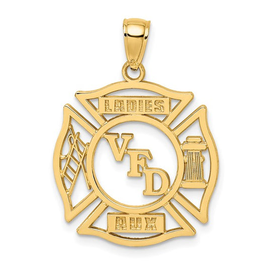 10K Yellow Gold Volunteer Lady Firefighter Shield Pendant