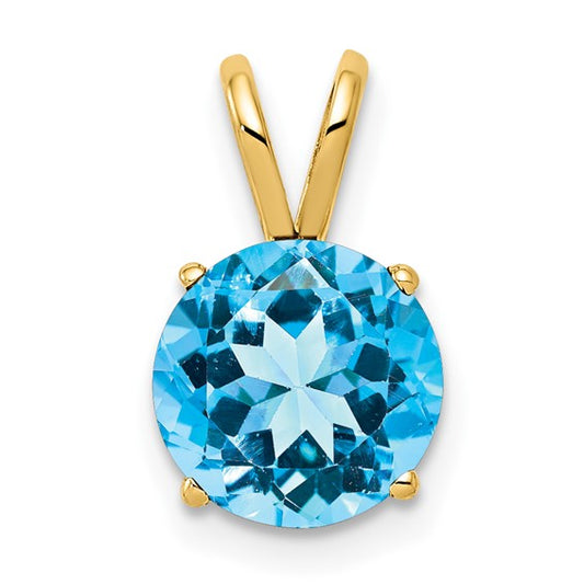 14K Yellow Gold 2.5 Carat Blue Topaz Solitaire Pendant