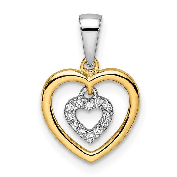 14K Yellow/White Gold Two Tone Diamond Accent Double Heart Pendant