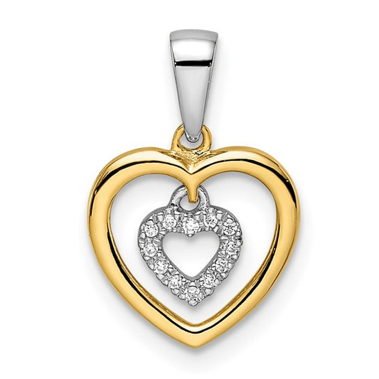 14K Yellow/White Gold Two Tone Diamond Accent Double Heart Pendant