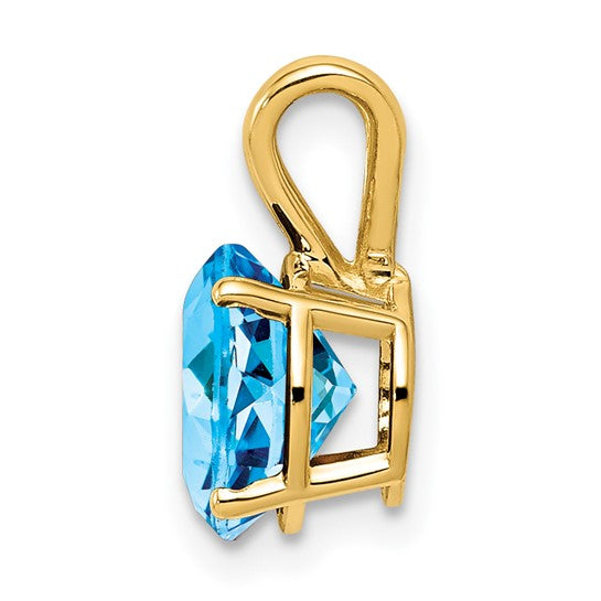 14K Yellow Gold 2.5 Carat Blue Topaz Solitaire Pendant