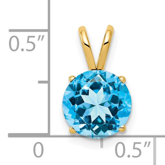 14K Yellow Gold 2.5 Carat Blue Topaz Solitaire Pendant