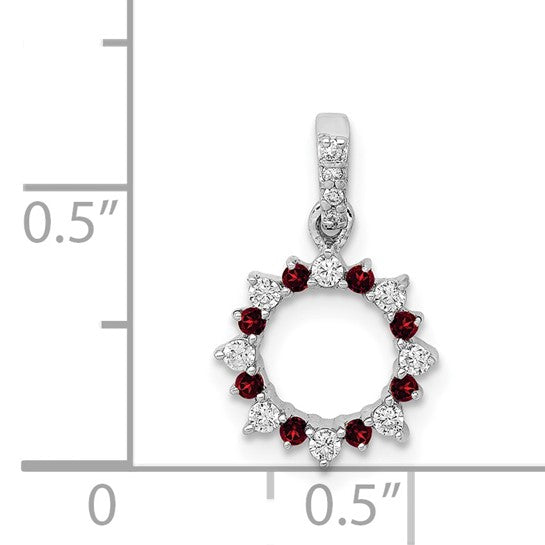 14K White Gold Natural Garnet & Diamond Star Circle Pendant
