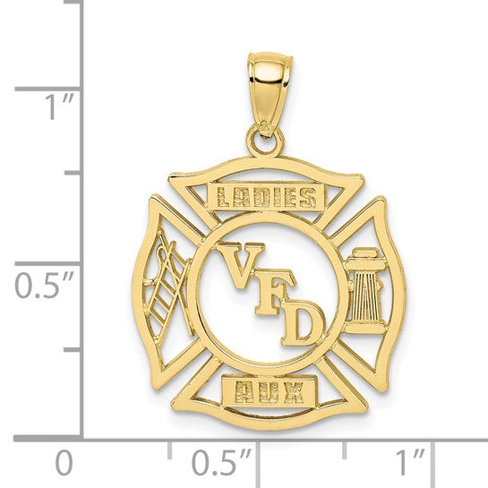 10K Yellow Gold Volunteer Lady Firefighter Shield Pendant