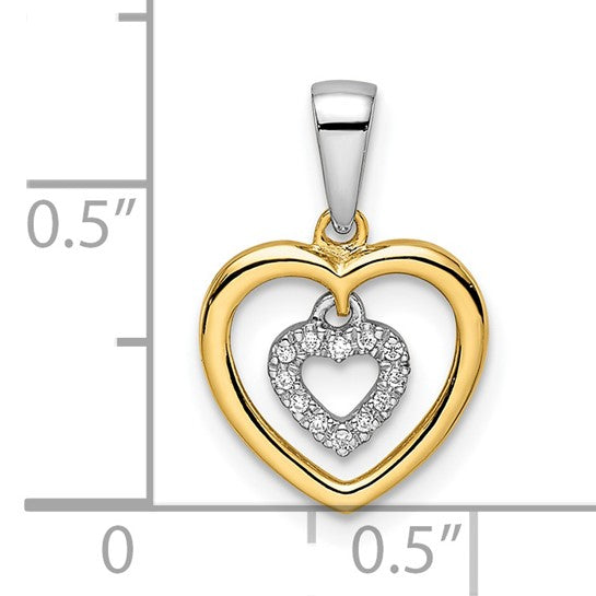 14K Yellow/White Gold Two Tone Diamond Accent Double Heart Pendant