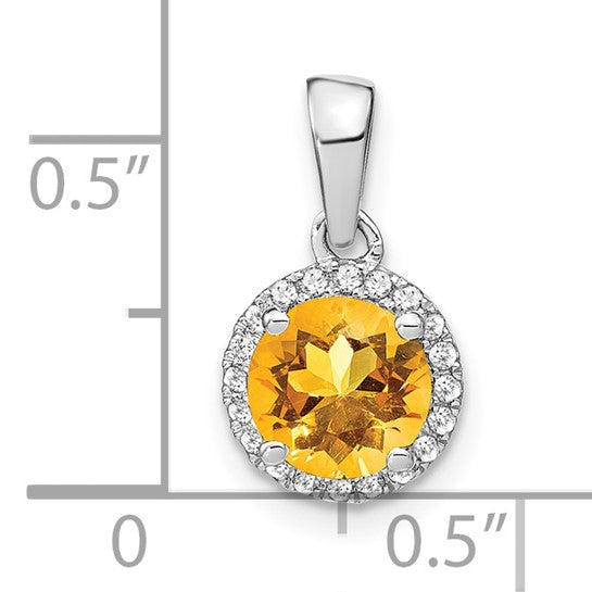 14K White Gold 1.5 Carat Round Natural Citrine Diamond Halo Pennant