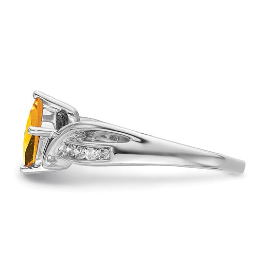 14K White Gold 1 Carat Square Natural Citrine & Diamond Ring
