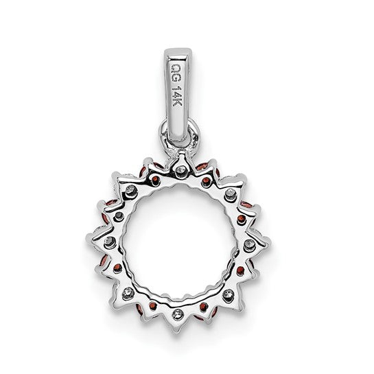 14K White Gold Natural Garnet & Diamond Star Circle Pendant