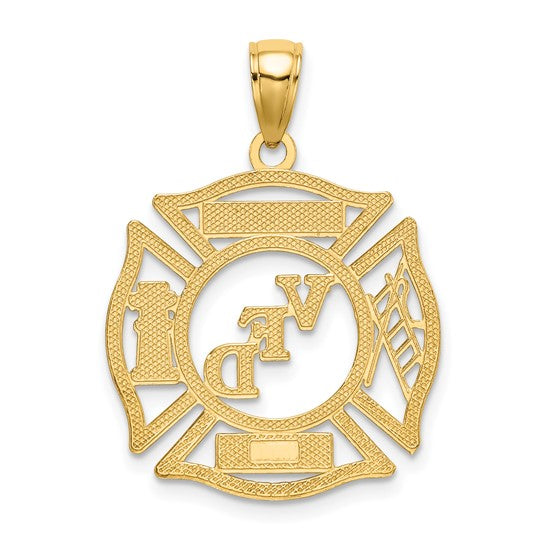 10K Yellow Gold Volunteer Lady Firefighter Shield Pendant