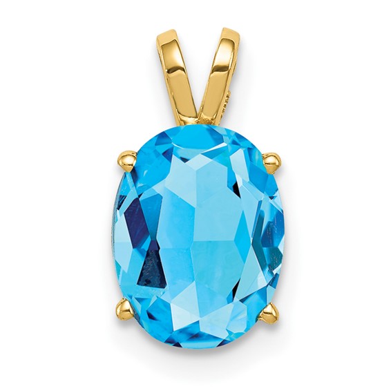 14K Yellow Gold 2.5 Carat Blue Topaz Oval Pendant