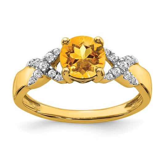 14K Yellow Gold XO 1 Carat Natural Citrine & Diamond Ring
