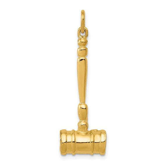 14K Yellow Gold Judge Court Gavel Pendant 3D