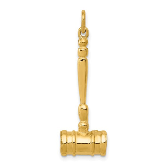 14K Yellow Gold Judge Court Gavel Pendant 3D
