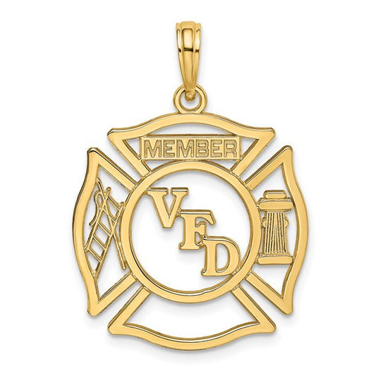 10K Yellow Gold VFD Volunteer Firefighter Pendant