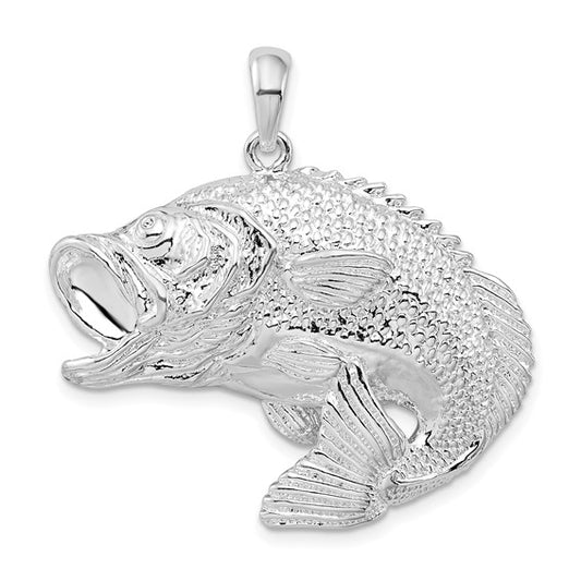Sterling Silver Rhodium Plated Bass Fishing Pendant