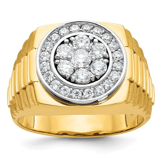 10K Yellow Gold Round 1 Carat Cluster Diamond Head  Men's Ring