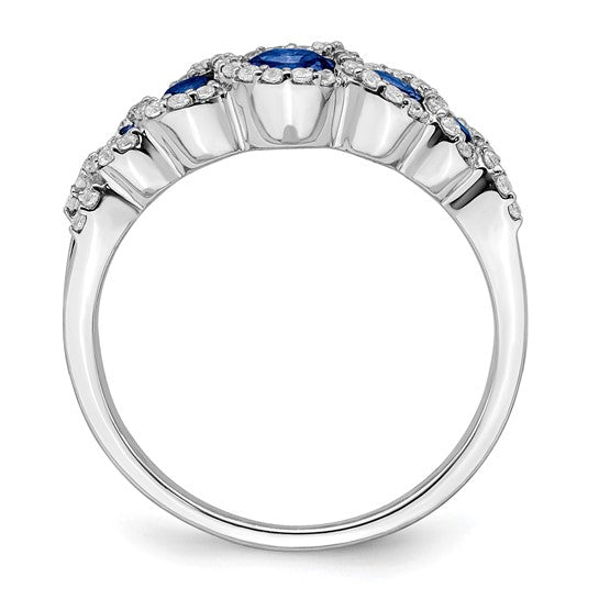14K White Gold Sapphire & Diamond 5 Stone Halo Ring