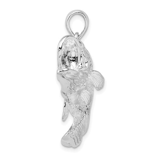 Sterling Silver Rhodium Plated Bass Fishing Pendant