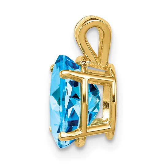 14K Yellow Gold 2.5 Carat Blue Topaz Oval Pendant