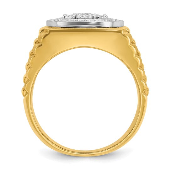 10K Yellow Gold Round 1 Carat Cluster Diamond Head  Men's Ring