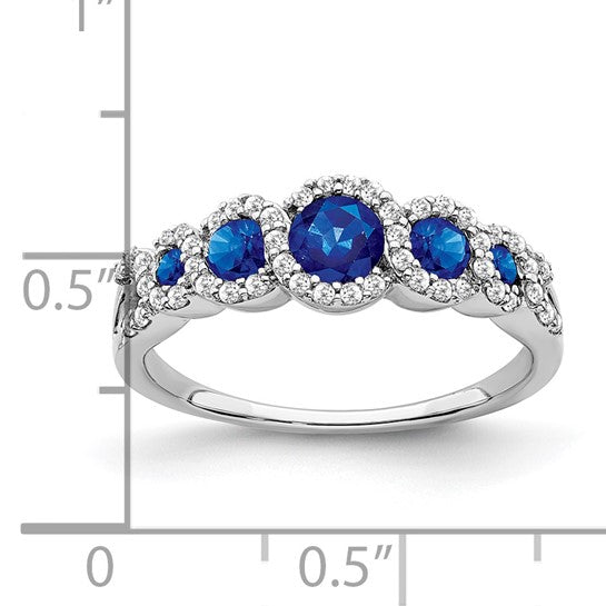 14K White Gold Sapphire & Diamond 5 Stone Halo Ring