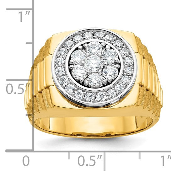 10K Yellow Gold Round 1 Carat Cluster Diamond Head  Men's Ring