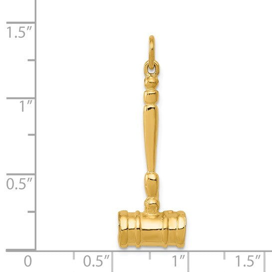 14K Yellow Gold Judge Court Gavel Pendant 3D