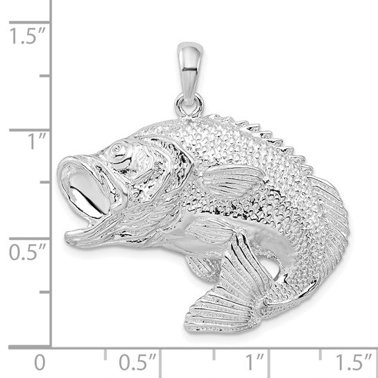 Sterling Silver Rhodium Plated Bass Fishing Pendant