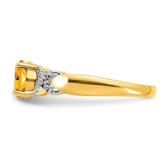 14K Yellow Gold XO 1 Carat Natural Citrine & Diamond Ring