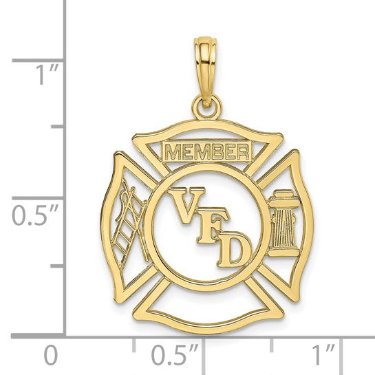 10K Yellow Gold VFD Volunteer Firefighter Pendant