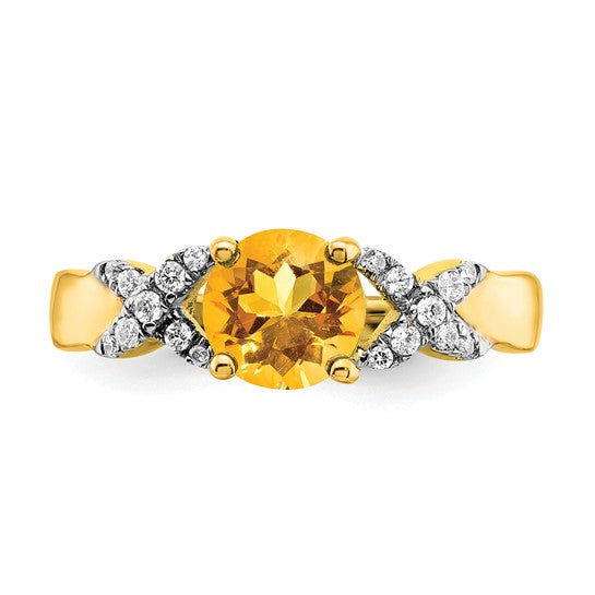 14K Yellow Gold XO 1 Carat Natural Citrine & Diamond Ring