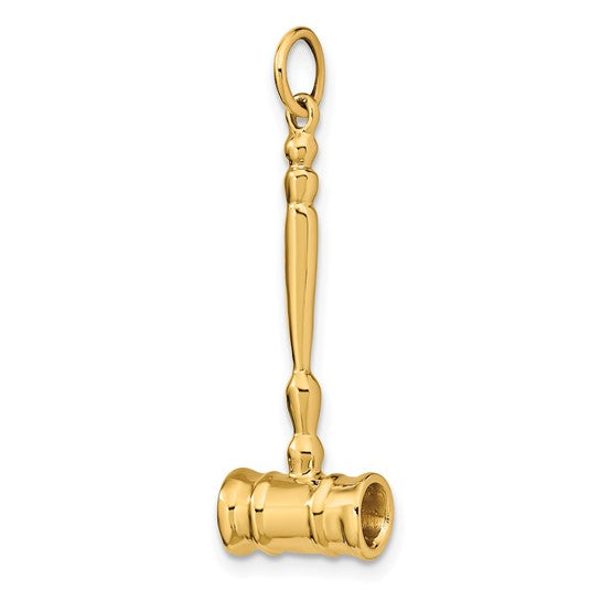14K Yellow Gold Judge Court Gavel Pendant 3D