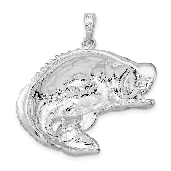Sterling Silver Rhodium Plated Bass Fishing Pendant