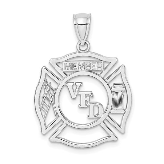14K White Gold VFD Volunteer Fire Department Pendant