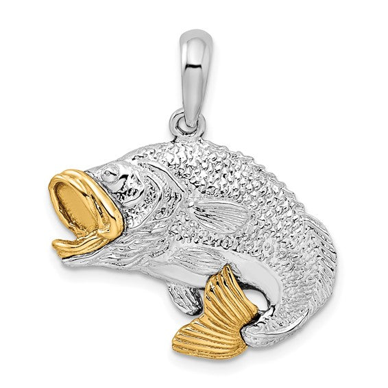 Sterling Silver 14K Gold Tow Tone Bass Fish Pendant