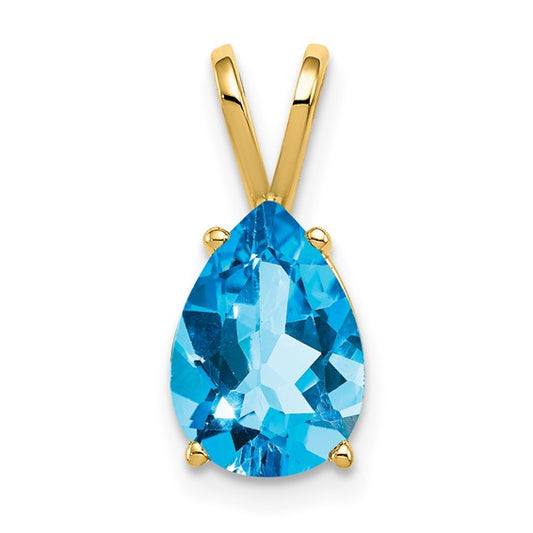 14K Yellow Gold 2.25 Carat Pear Cut Blue Topaz Pendant