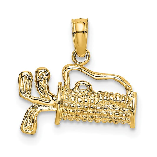 14K Yellow Gold 2D Golf Bag Clubs Pendant