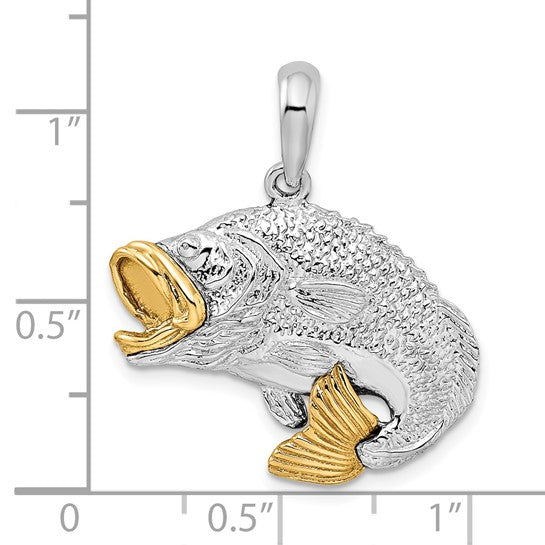 Sterling Silver 14K Gold Tow Tone Bass Fish Pendant