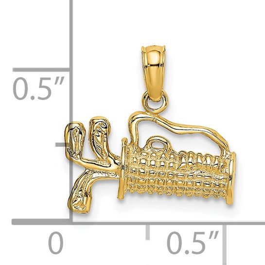 14K Yellow Gold 2D Golf Bag Clubs Pendant